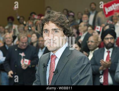 Liberal Member of Parliament Justin Trudeau arrives on his second campaign stop for the leadership of his party in Richmond near Vancouver, British Columbia on October 3, 2012. Justin Trudeau announced he was running for the leadership of the federal Liberal Party yesterday.  UPI Photo /Heinz Ruckemann Stock Photo