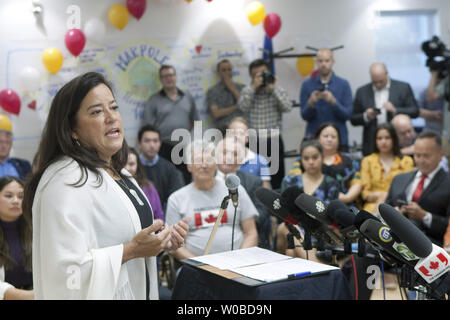 Former Liberal cabinet minister Jody Wilson-Raybould MP announces May 27, 2019 at Marpole Neighborhood House in her Vancouver, British Columbia riding that she will run as an Independant along with Ontario MP Jane Philpott in the fall federal election. Prime Minister Justin Trudeau kicked both former ministers Wilson-Raybould and Philpott out of the Liberal caucus several weeks ago after they lost confidence in the Prime Minister and his cabinet's handling of the SNC-Lavalin criminal case.   Photo by Heinz Ruckemann/UPI Stock Photo