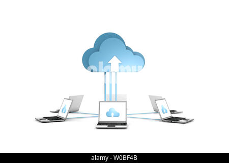 3d data cloud and laptops on white Stock Photo