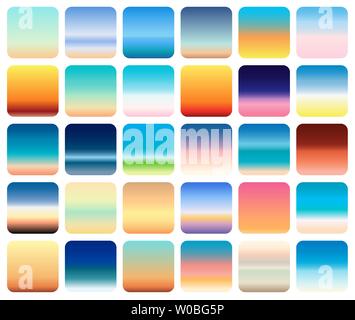 30 sunset sky gradients backgrounds set vector. sunset and sea colors. Stock Vector