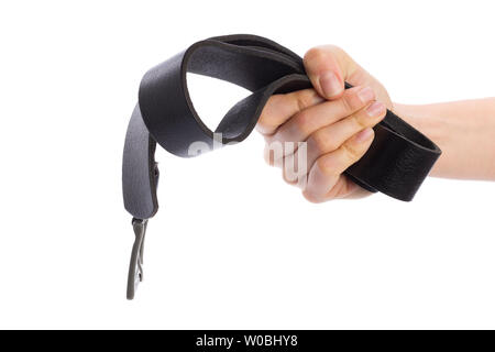 Hand Holding Leather Belt For Punishment On White Background Stock Photo -  Download Image Now - iStock