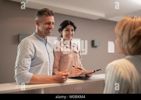 Woman before having consultation with plastic surgeon Stock Photo