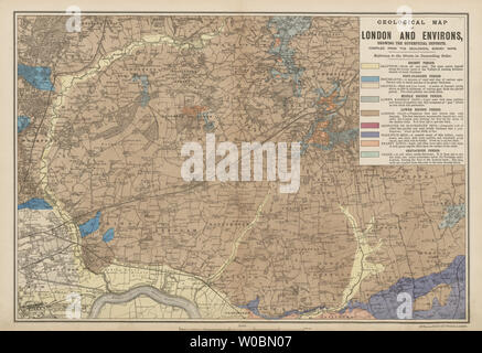 NE LONDON GEOLOGICAL Essex Redbridge Newham Barking Dagenham &c.BACON c1887 map Stock Photo