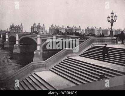 Westminster Bridge - Showing St. Thomas's Hospital. London 1896 old print Stock Photo