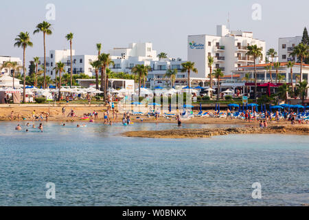 Tourists on the beach Marlita beach, Pemera Bay, paralimni, Cyprus ...