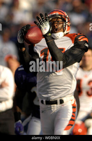 Cincinnati Bengals wide receiver Chris Henry, left, pulls in an 11-yard  touchdown pass despite the effort of Denver Broncos cornerback Darrent  Williams, right, during the second quarter of their football game in