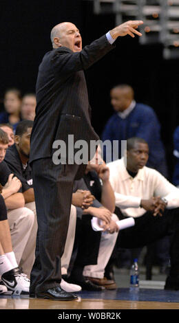 Virginia Tech Hokies head coach Seth Greenberg directs his team in the second half against the George Washington Colonials, in the BB&T Classic on December 3, 2006 at Verizon Center in Washington, D.C.  The Colonials defeated the Hokies 63-62.  (UPI Photo/ Mark Goldman) Stock Photo