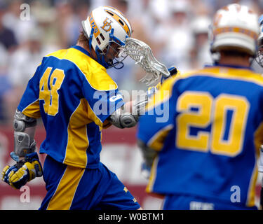 Delaware Blue Hens Curtis Dickson (48) celebrates his goal in the second quarter against the Johns Hopkins University Blue Jays in the semi-final of the NCAA Division I lacrosse championship at M&T Bank Stadium in Baltimore, Maryland on May 26, 2007.  (UPI Photo/ Mark Goldman) Stock Photo