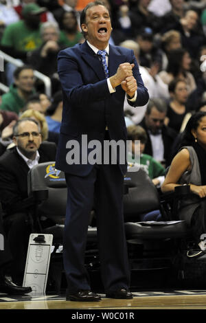 Washington Wizards head coach Flip Saunders yells to his team in the 2nd quarter in the game against the Boston Celtics at Verizon Center in Washington, D.C. on December 10,  2009.  UPI / Mark Goldman Stock Photo