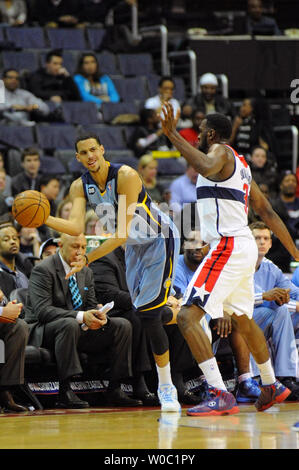 Memphis Grizzlies power forward Austin Daye (5) is fouled by Washington Wizards small forward Chris Singleton (31) in the first half at the Verizon Center in Washington, D.C. on March 25, 2013.   UPI/Mark Goldman Stock Photo