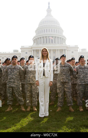 Miss America 2008 Kirsten Haglund attends an Army Reserve event to re-enlist 100 Reserve soldiers on the west lawn of the Capitol in Washington on April 23, 2008. The ceremony celebrates the 100th Anniversary of the United States Army Reserve and honors its Soldiers and Veterans who have played a vital role in every major U.S military conflict and humanitarian mission. (UPI Photo/Patrick D. McDermott) Stock Photo