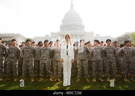 Miss America 2008 Kirsten Haglund attends an Army Reserve event to re-enlist 100 Reserve soldiers on the west lawn of the Capitol in Washington on April 23, 2008. The ceremony celebrates the 100th Anniversary of the United States Army Reserve and honors its Soldiers and Veterans who have played a vital role in every major U.S military conflict and humanitarian mission. (UPI Photo/Patrick D. McDermott) Stock Photo