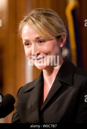 Alexandra Cousteau, granddaughter of Captain Jacques-Yves Cousteau and co-founder of EarthEcho International, discusses the importance of water conservation and the world's water crisis at the National Press Club in Washington on May 9, 2008. (UPI Photo/Patrick D. McDermott) Stock Photo