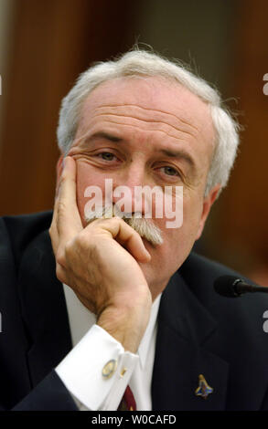 NASA Administrator Sean O'Keefe testifies before the House Committee on Science regarding President George W. Bush's viosion for space exploration, on February 12, 2004 in Washington.  (UPI Photo/Michael Kleinfeld) Stock Photo