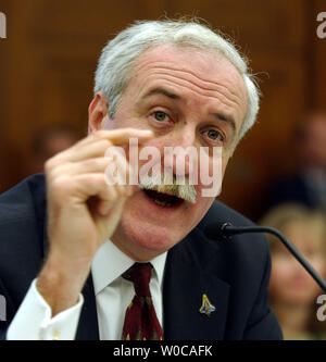 NASA Administrator Sean O'Keefe testifies before the House Committee on Science regarding President George W. Bush's viosion for space exploration, on February 12, 2004 in Washington.  (UPI Photo/Michael Kleinfeld) Stock Photo