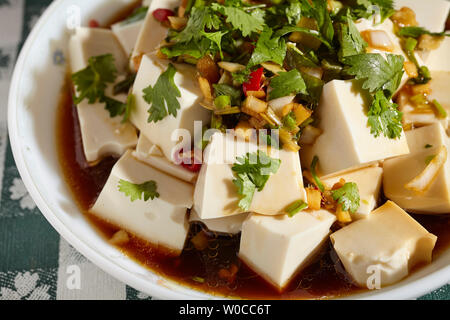 Cold marinated tofu salad, called liangban tofu in China Stock Photo