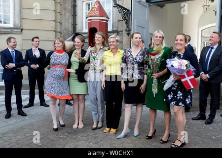 Danish Prime Minister Mette Frederiksen presenting her group of female ministers. Stock Photo