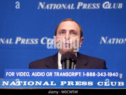 National Hockey League Commissioner Gary Bettman speaks on the recovery of the NHL at a luncheon at the National Press Club in Washington on November 4, 2005. (UPI Photo/Kevin Dietsch) Stock Photo