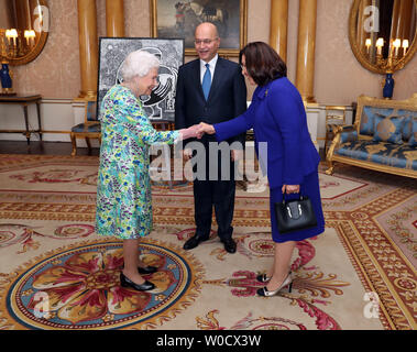 Queen Elizabeth II receives President of Iraq, Barham Salih and his wife Sarbagh during a private audience at Buckingham Palace, London. Stock Photo