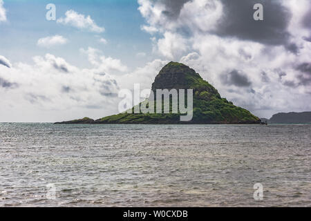 Mokolii Island view from Kualoa Beach Park, Oahu, Hawaii Stock Photo