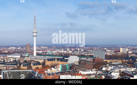 Hamburg cityscape, Germany. Aerial view with radio telecommunication tower Stock Photo