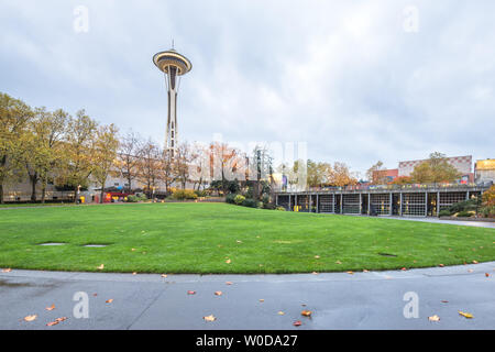 landscape of park near space needle in seattle Stock Photo