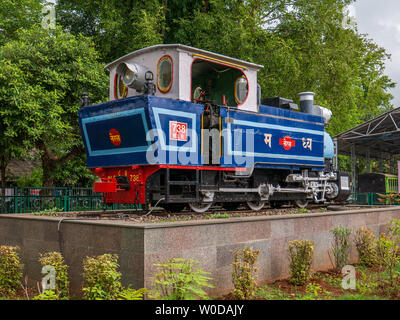 25 Jun 2019 Toy train engine on display at Neral Junction Station district Raigad western Ghat Maharashtra INDIA Stock Photo