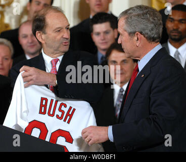 The Major League Baseball 2006 World Series trophy is on display as U.S.  President George W. Bush hosts the Champion St. Louis Cardinals in the East  Room of the White House on