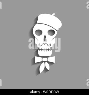 abstract skull paper silhouette with mustache, neckerchief and beret vector icon Stock Vector