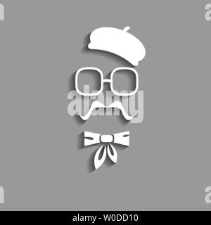 abstract vector hipster paper silhouette with beret, sunglasses, mustache and cravat vector icon Stock Vector