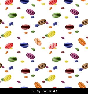 seamless pattern of colorful different taste macaroons on the white background vector Stock Vector