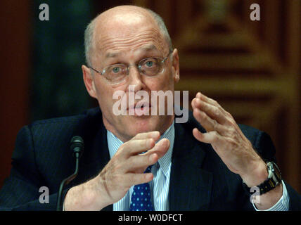 U.S. Treasury Secretary Henry Paulson testifies before a Senate Appropriations Financial Services & General Government Subcommittee hearing in Washington on March 28, 2007. (UPI Photo/Kevin Dietsch)