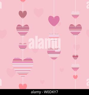 seamless pattern with garland of striped hearts vector background Stock Vector