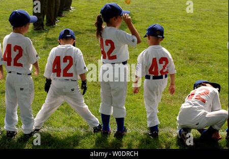 Members of the Wrigley Little League Dodgers of Los Angeles take