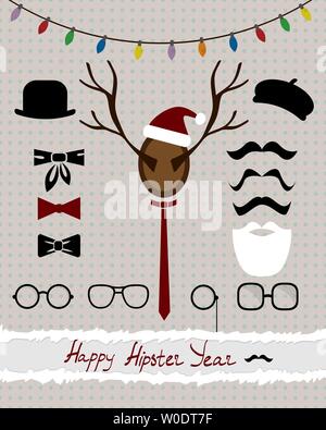 abstract collage of hipster accessories with holiday elemenst on the dotted vintage background vector Stock Vector