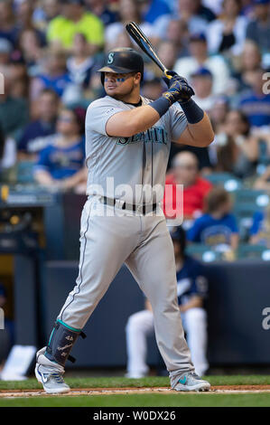 Milwaukee, WI, USA. 27th June, 2019. Seattle Mariners first baseman Daniel  Vogelbach #20 throws his helmet to the ground after striking out in the  Major League Baseball game between the Milwaukee Brewers