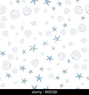 Seamless pattern of abstract branches and flowers on a white background. hand drawn vector illustration. Stars and spirals Stock Vector