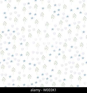 Seamless pattern of abstract branches and flowers on a white background. hand drawn vector illustration. Stars and spirals Stock Vector