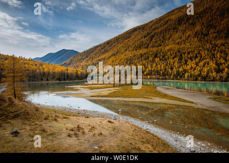 Autumn scenery in Kanas, Xinjiang Stock Photo