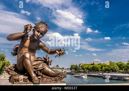 France, 7th and 8th arrondissements of Paris, decor of the pont Alexandre III over the Seine river