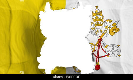 Ripped Vatican city, capital of Vatican flying flag, over white background, 3d rendering