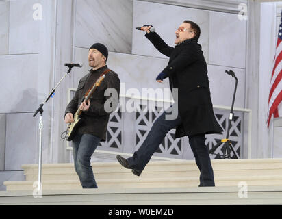 Bono of U2 performs during the We Are One inaugural opening ceremony concert at the Lincoln Memorial in Washington on January 18, 2009. (UPI Photo/Kevin Dietsch) Stock Photo