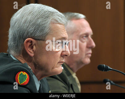 Gen. Bantz J. Craddock- commander, U.S. European Command, and supreme allied commander for Europe, NATO (L); and Gen. James N. Matis- commander, U.S. Joint Forces Command, and supreme allied commander for transformation, NATO testify before the Senate Armed Services Committee on the status of U.S. military commands on Capitol Hill in Washington on March 24, 2009.   (UPI Photo/Roger L. Wollenberg) Stock Photo