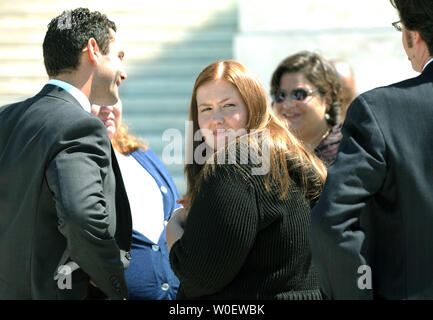 Savana Redding, age 19, is seen in front of the Supreme Court after oral arguments were made in her case in Washington on April 21, 2009. Redding, age 13 at the time, was strip searched at her Arizona school after another student accused her of giving out prescription-strength ibuprofen, the equivalent of two over-the-counter Advils, when she was in eighth grade. No pills were found. The Supreme Court will decide whether the strip search was an invasion of privacy and a violation of the Fourth Amendment.     (UPI Photo/Roger L. Wollenberg) Stock Photo