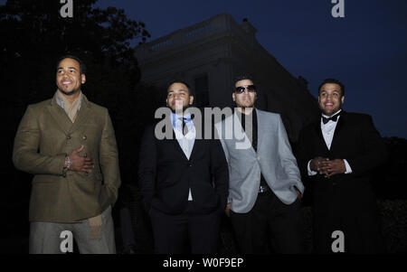 Musicians Aventura, (L tor R) Anthony 'Romeo' Santos, Henry Santos Jeter, Max Santos, and Lenny Santos attend a White House Music Series 'Fiesta Latina' on the South Lawn in Washington Washington on October 13, 2009. UPI/Alexis C. Glenn Stock Photo