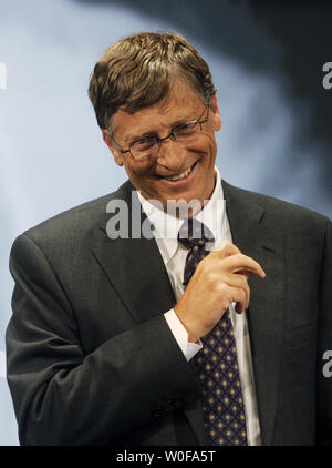 Bill Gates speaks to an audience gathered at the Sidney Harmen Hall in Washington on global health initiatives on October 27, 2009. Gates, who co-chairs the Bill and Melinda Gates Foundation, spoke about the Foundation's Living Proof Project, which reports on successful cases of U.S.-funded international health programs.  UPI/Alexis C. Glenn Stock Photo
