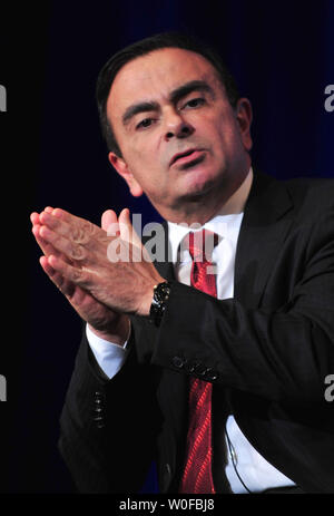 Carlos Ghosn, Chairman and CEO of Renault-Nissan Alliance, speaks on energy reform as he participates in a CEO roundtable on rebuilding global prosperity, in Washington on November 17, 2009.   UPI/Kevin Dietsch Stock Photo