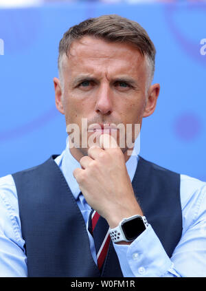 England head coach Phil Neville on the touchline Stock Photo