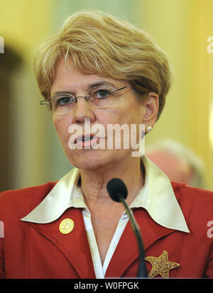 Jane Lubchenco, administrator of the National Oceanic and Atmospheric Administration, testifies during a Senate Commerce, Science and Transportation Committee hearing on response efforts to the Gulf Coast oil spill on Capitol Hill in Washington on May 18, 2010.   UPI/Roger L. Wollenberg Stock Photo