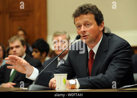 BP CEO Tony Hayward testifies before the House Energy and Commerce Oversight and Investigations Subcommittee regarding BP's Deepwater Horizon oil rig explosion and oil spill on Capitol Hill in Washington on June 17, 2010.    UPI/Roger L. Wollenberg Stock Photo